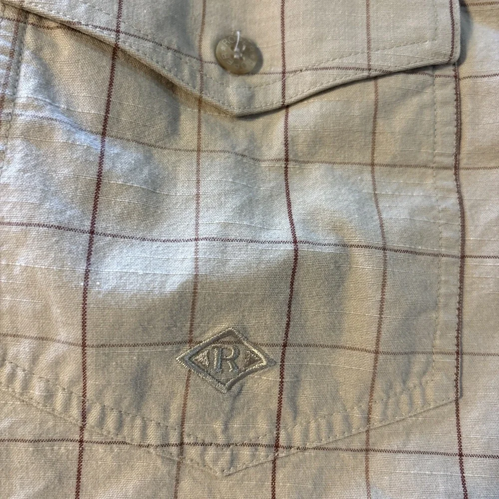 Roper Long Sleeve Button Down Shirt Mens 2XLT Tan‎ BEIGE Checkered Stripe West